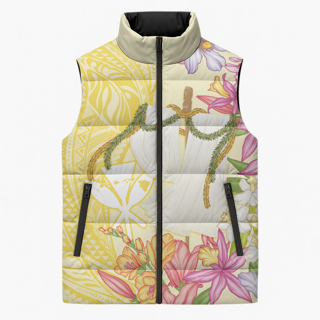 Aloha Hawaii Kanaka Makahiki Sleeveless Puffer Jacket Akua Loa - Festive Golden Sand