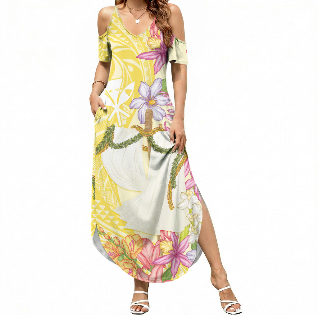 Aloha Hawaii Kanaka Makahiki Summer Maxi Dress Akua Loa - Festive Golden Sand LT7 Women Sandy Yellow - Polynesian Pride