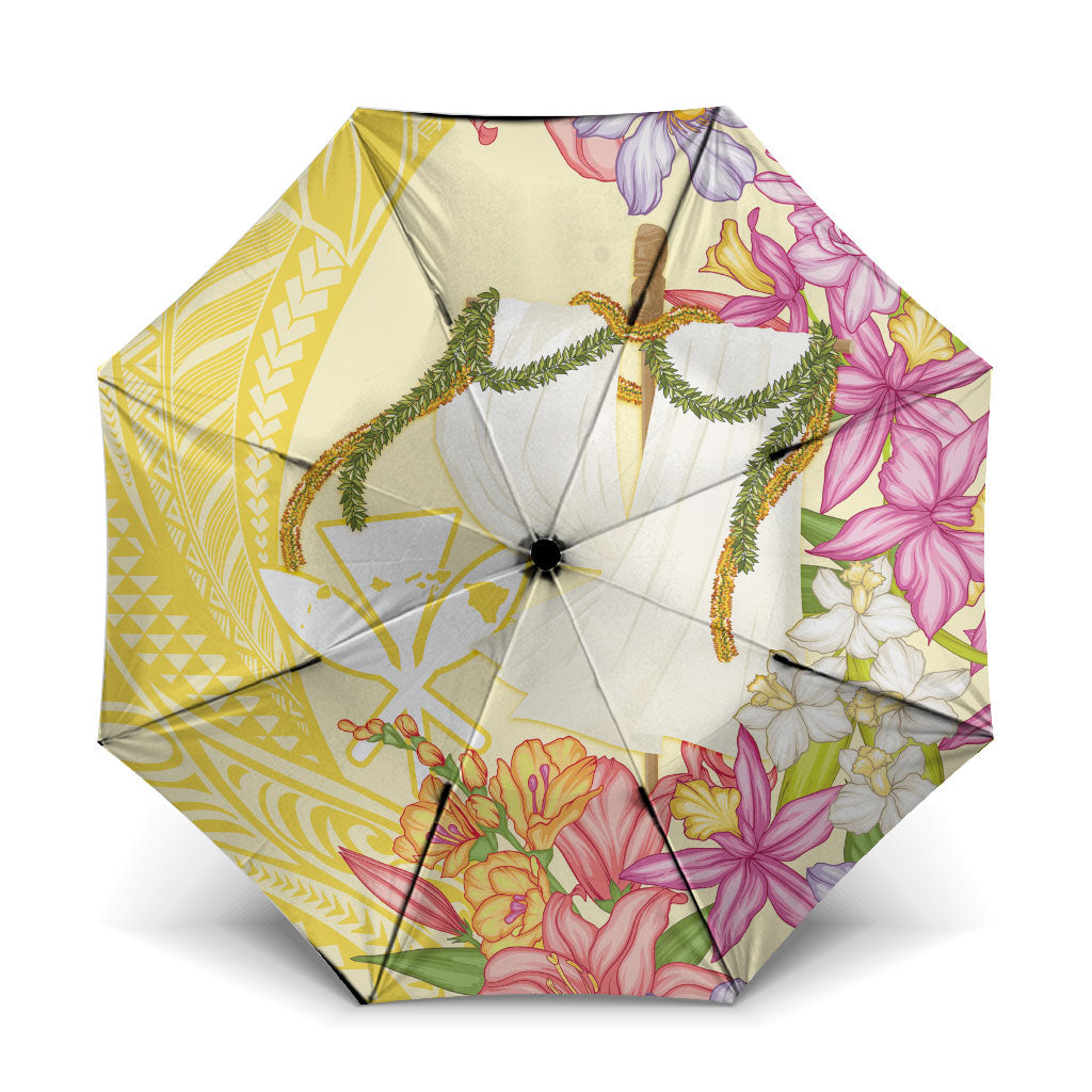Aloha Hawaii Kanaka Makahiki Umbrella Akua Loa - Festive Golden Sand LT7 One Size Folded 11.42 inch Opened Diameter 37.4 inch Sandy Yellow - Polynesian Pride