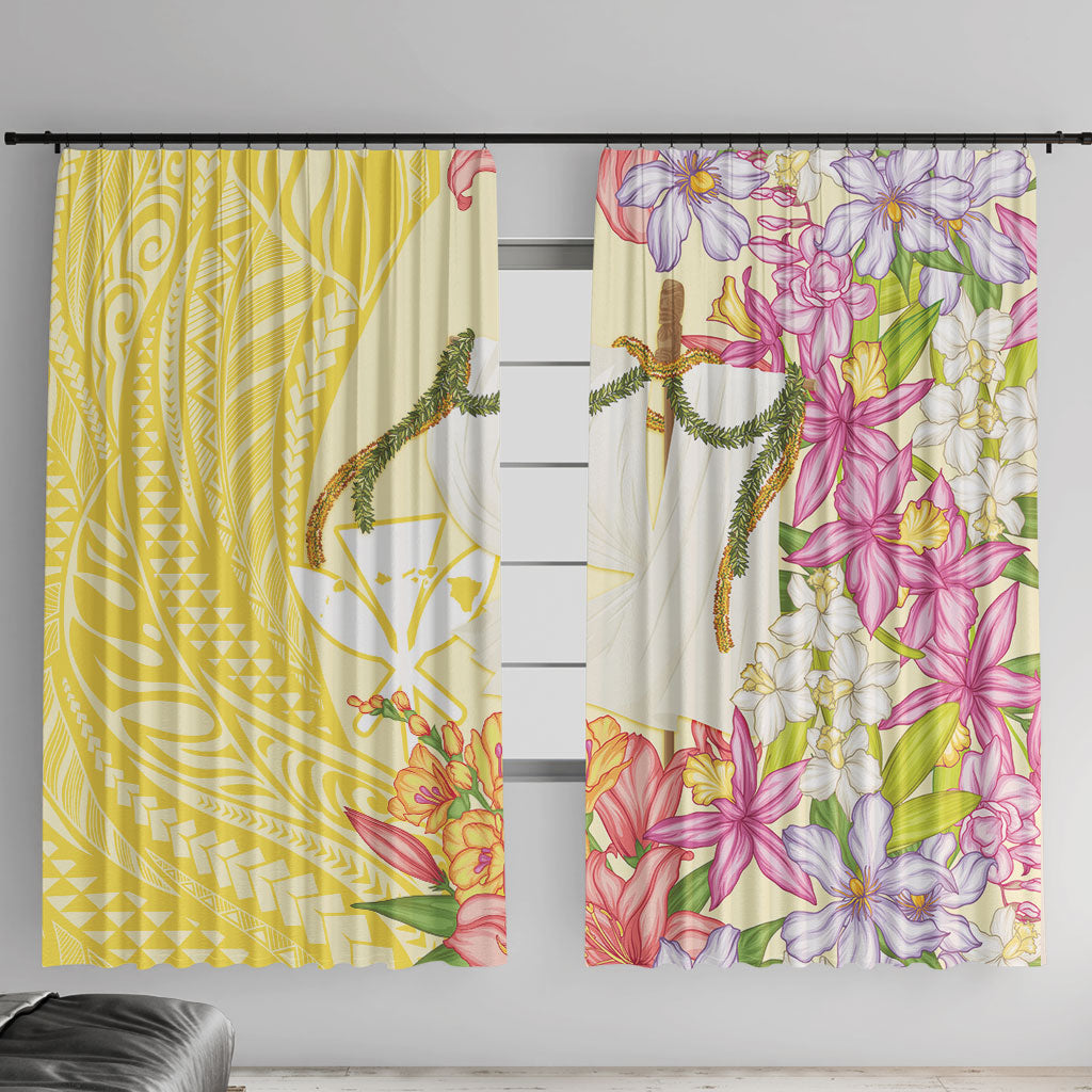 Aloha Hawaii Kanaka Makahiki Window Curtain Akua Loa - Festive Golden Sand LT7 With Hooks Sandy Yellow - Polynesian Pride