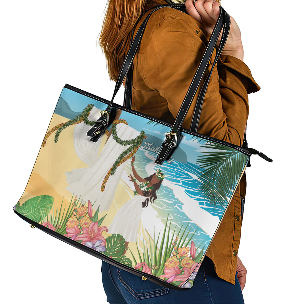 Aloha Hawaii Makahiki Hula Dance Leather Tote Bag Beach Scenery LT7 - Polynesian Pride