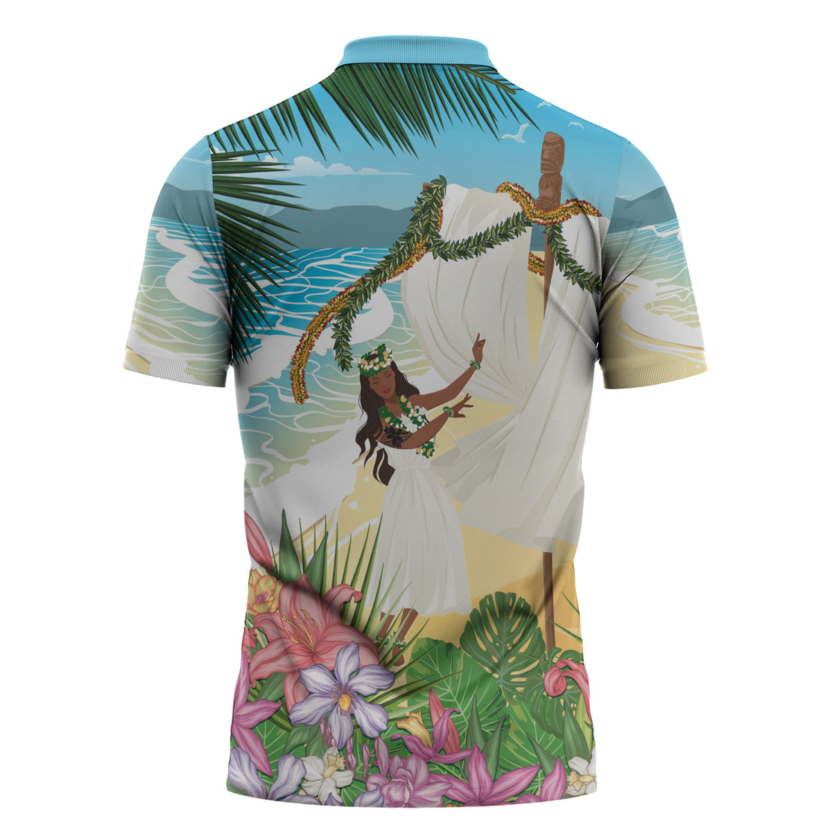 Aloha Hawaii Makahiki Hula Dance Zipper Polo Shirt Beach Scenery LT7 - Polynesian Pride