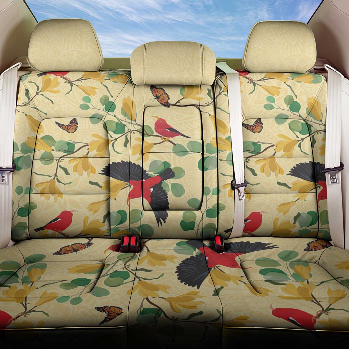 Aloha Hawaii Back Car Seat Cover I'iwi on Mamane Pastel Cream LT7 One Size Light Yellow - Polynesian Pride