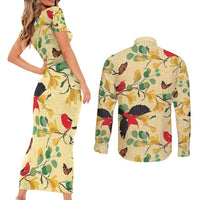 Aloha Hawaii Couples Matching Short Sleeve Bodycon Dress and Long Sleeve Button Shirt I'iwi on Mamane Pastel Cream