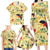 Aloha Hawaii Family Matching Long Sleeve Bodycon Dress and Hawaiian Shirt I'iwi on Mamane Pastel Cream LT7 - Polynesian Pride