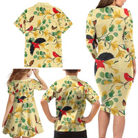 Aloha Hawaii Family Matching Long Sleeve Bodycon Dress and Hawaiian Shirt I'iwi on Mamane Pastel Cream LT7 - Polynesian Pride