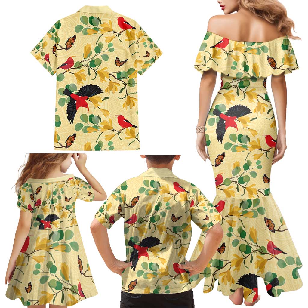 Aloha Hawaii Family Matching Mermaid Dress and Hawaiian Shirt I'iwi on Mamane Pastel Cream LT7 - Polynesian Pride