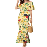 Aloha Hawaii Family Matching Mermaid Dress and Hawaiian Shirt I'iwi on Mamane Pastel Cream LT7 Mom's Dress Light Yellow - Polynesian Pride