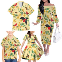 Aloha Hawaii Family Matching Off The Shoulder Long Sleeve Dress and Hawaiian Shirt I'iwi on Mamane Pastel Cream LT7 - Polynesian Pride