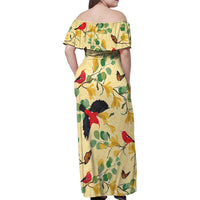 Aloha Hawaii Family Matching Off Shoulder Maxi Dress and Hawaiian Shirt I'iwi on Mamane Pastel Cream LT7 - Polynesian Pride
