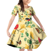 Aloha Hawaii Family Matching Off Shoulder Short Dress and Hawaiian Shirt I'iwi on Mamane Pastel Cream LT7 Daughter's Dress Light Yellow - Polynesian Pride