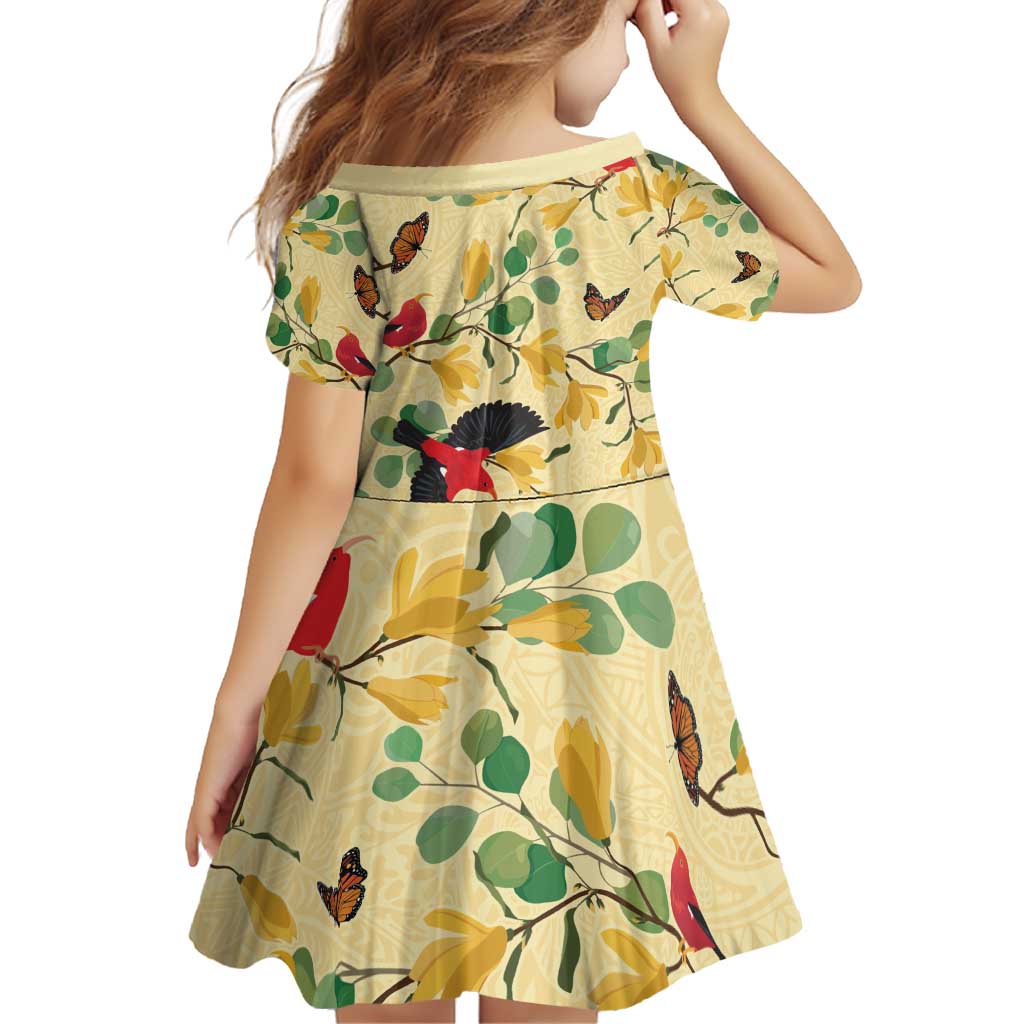 Aloha Hawaii Family Matching Off Shoulder Short Dress and Hawaiian Shirt I'iwi on Mamane Pastel Cream LT7 - Polynesian Pride