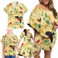 Aloha Hawaii Family Matching Off Shoulder Short Dress and Hawaiian Shirt I'iwi on Mamane Pastel Cream LT7 - Polynesian Pride