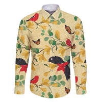 Aloha Hawaii Family Matching Short Sleeve Bodycon Dress and Hawaiian Shirt I'iwi on Mamane Pastel Cream LT7 Dad's Shirt - Long Sleeve Light Yellow - Polynesian Pride