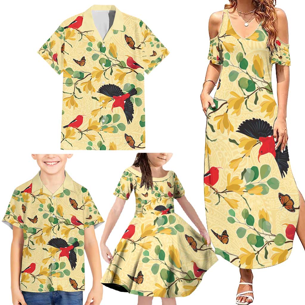 Aloha Hawaii Family Matching Summer Maxi Dress and Hawaiian Shirt I'iwi on Mamane Pastel Cream LT7 - Polynesian Pride