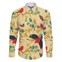 Aloha Hawaii Family Matching Summer Maxi Dress and Hawaiian Shirt I'iwi on Mamane Pastel Cream LT7 Dad's Shirt - Long Sleeve Light Yellow - Polynesian Pride