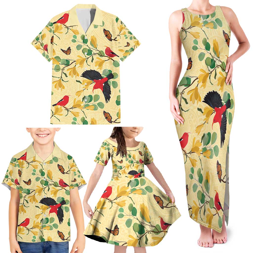 Aloha Hawaii Family Matching Tank Maxi Dress and Hawaiian Shirt I'iwi on Mamane Pastel Cream LT7 - Polynesian Pride