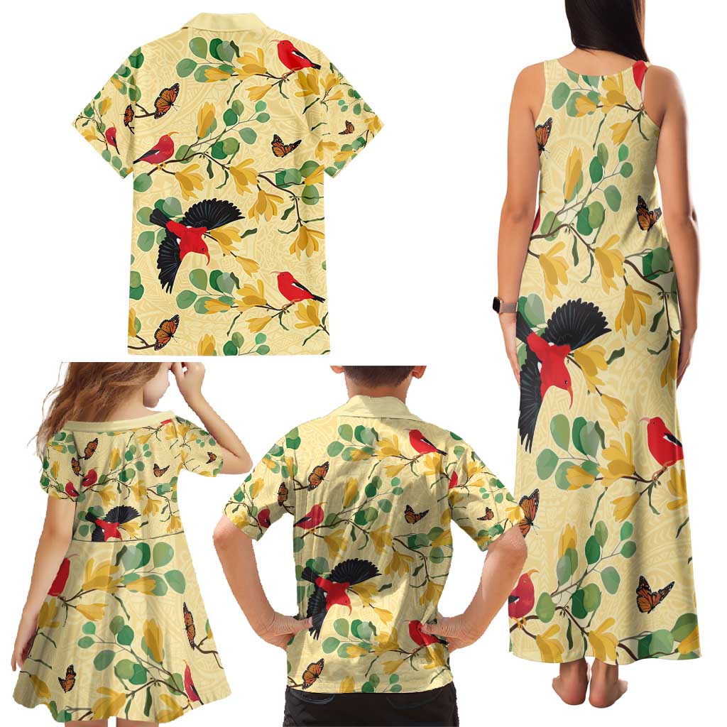 Aloha Hawaii Family Matching Tank Maxi Dress and Hawaiian Shirt I'iwi on Mamane Pastel Cream LT7 - Polynesian Pride