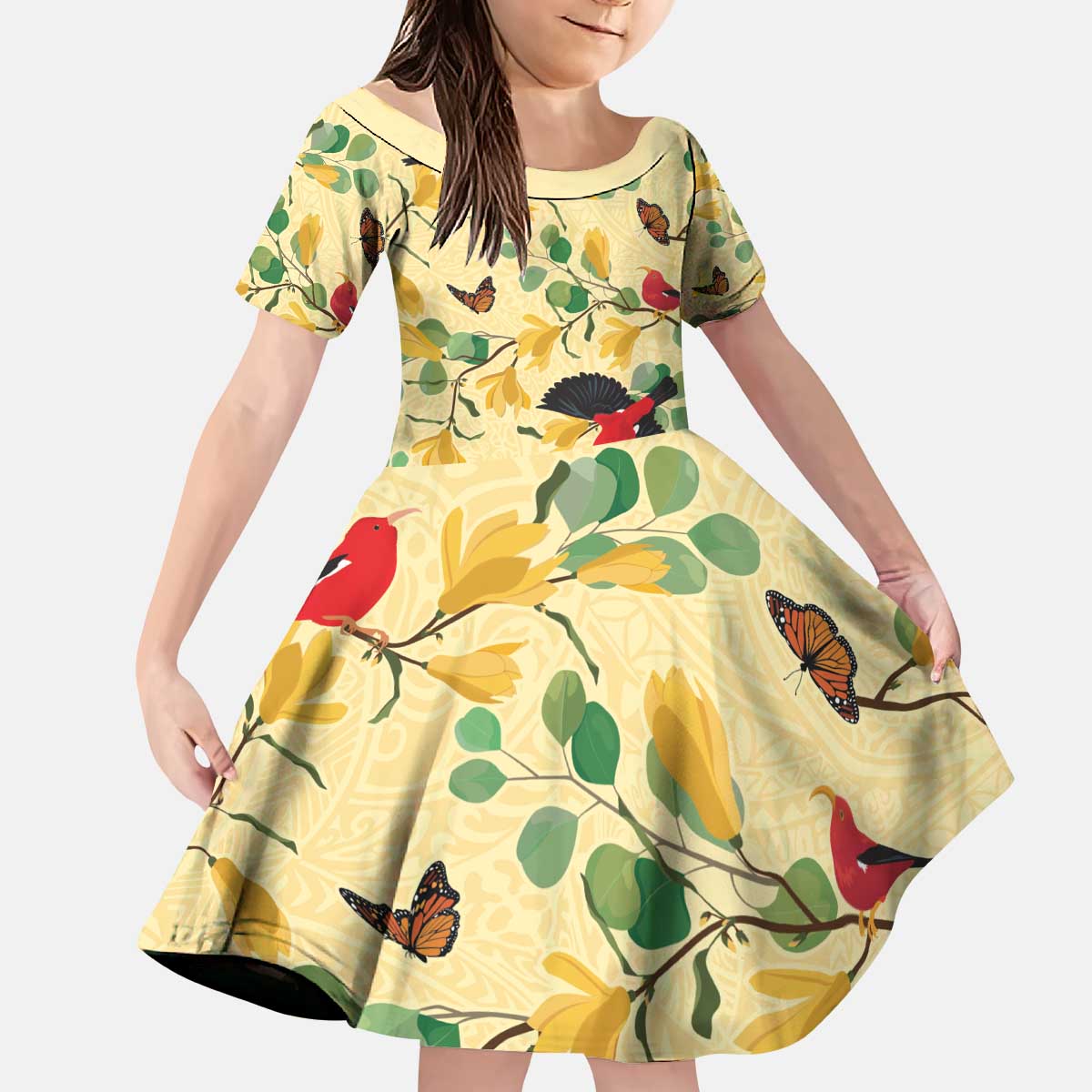Aloha Hawaii Kid Short Sleeve Dress I'iwi on Mamane Pastel Cream