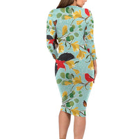 Aloha Hawaii Family Matching Long Sleeve Bodycon Dress and Hawaiian Shirt I'iwi on Mamane Pastel Turquoise LT7 - Polynesian Pride