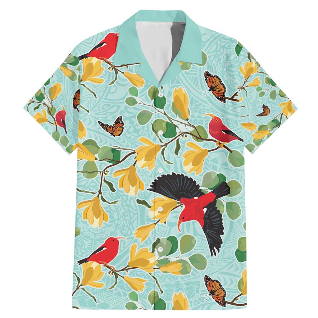 Aloha Hawaii Family Matching Mermaid Dress and Hawaiian Shirt I'iwi on Mamane Pastel Turquoise LT7 Dad's Shirt - Short Sleeve Turquoise - Polynesian Pride