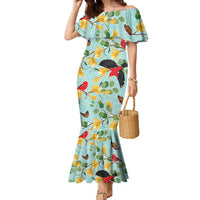 Aloha Hawaii Family Matching Mermaid Dress and Hawaiian Shirt I'iwi on Mamane Pastel Turquoise LT7 Mom's Dress Turquoise - Polynesian Pride
