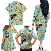 Aloha Hawaii Family Matching Off The Shoulder Long Sleeve Dress and Hawaiian Shirt I'iwi on Mamane Pastel Turquoise LT7 - Polynesian Pride