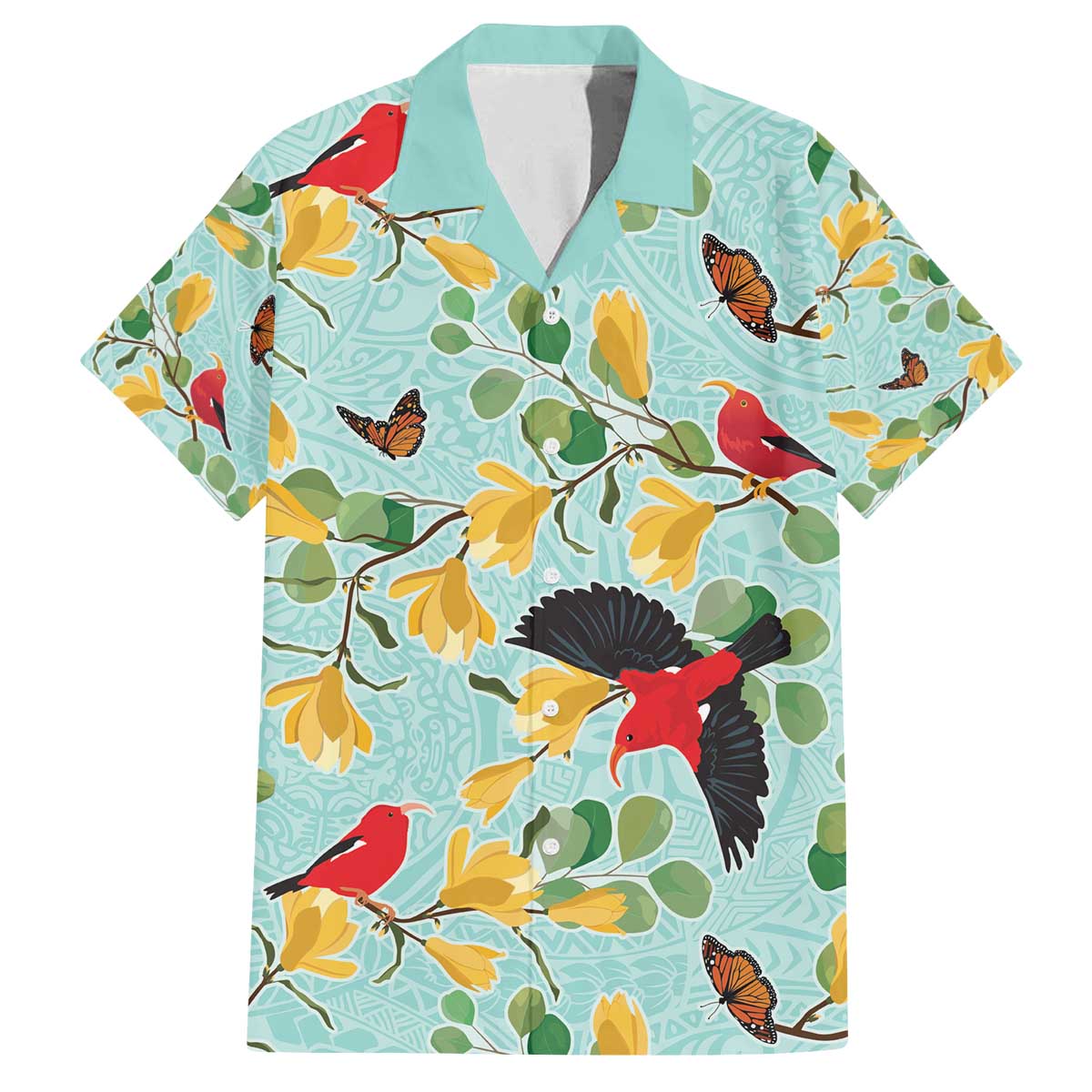 Aloha Hawaii Family Matching Off The Shoulder Long Sleeve Dress and Hawaiian Shirt I'iwi on Mamane Pastel Turquoise LT7 Dad's Shirt - Short Sleeve Turquoise - Polynesian Pride