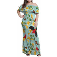 Aloha Hawaii Family Matching Off Shoulder Maxi Dress and Hawaiian Shirt I'iwi on Mamane Pastel Turquoise LT7 Mom's Dress Turquoise - Polynesian Pride