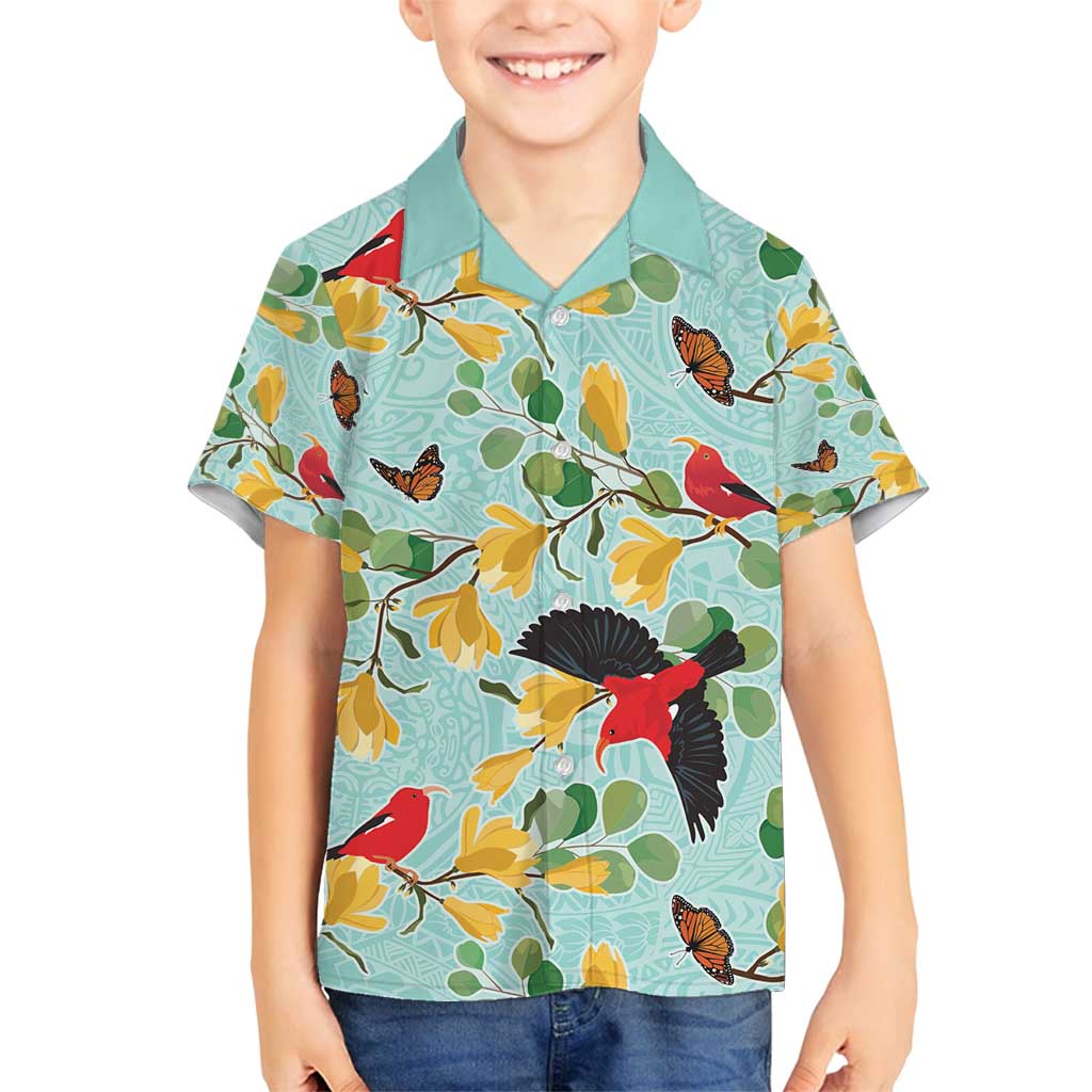 Aloha Hawaii Family Matching Off Shoulder Maxi Dress and Hawaiian Shirt I'iwi on Mamane Pastel Turquoise LT7 Son's Shirt Turquoise - Polynesian Pride