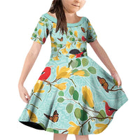 Aloha Hawaii Family Matching Off Shoulder Short Dress and Hawaiian Shirt I'iwi on Mamane Pastel Turquoise LT7 Daughter's Dress Turquoise - Polynesian Pride