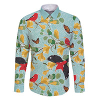 Aloha Hawaii Family Matching Off Shoulder Short Dress and Hawaiian Shirt I'iwi on Mamane Pastel Turquoise LT7 Dad's Shirt - Long Sleeve Turquoise - Polynesian Pride