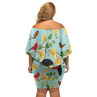 Aloha Hawaii Family Matching Off Shoulder Short Dress and Hawaiian Shirt I'iwi on Mamane Pastel Turquoise LT7 - Polynesian Pride