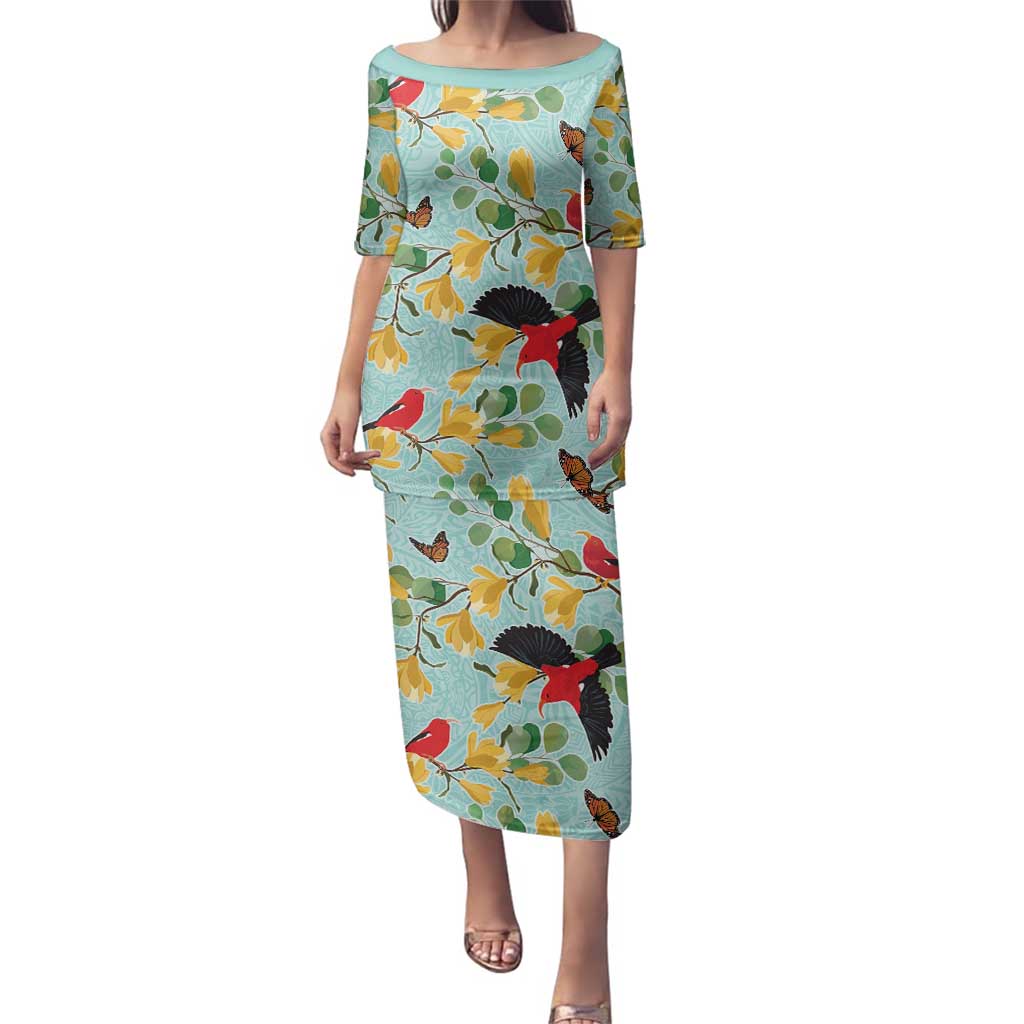 Aloha Hawaii Family Matching Puletasi and Hawaiian Shirt I'iwi on Mamane Pastel Turquoise