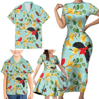 Aloha Hawaii Family Matching Short Sleeve Bodycon Dress and Hawaiian Shirt I'iwi on Mamane Pastel Turquoise LT7 - Polynesian Pride