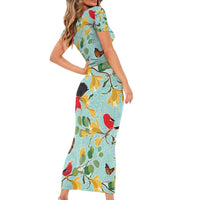 Aloha Hawaii Family Matching Short Sleeve Bodycon Dress and Hawaiian Shirt I'iwi on Mamane Pastel Turquoise LT7 - Polynesian Pride
