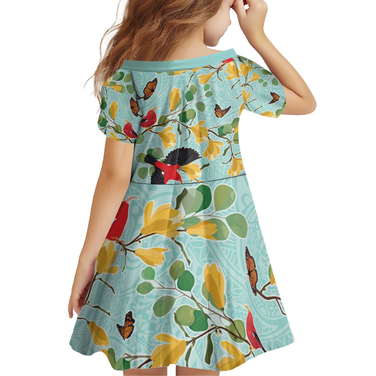 Aloha Hawaii Kid Short Sleeve Dress I'iwi on Mamane Pastel Turquoise