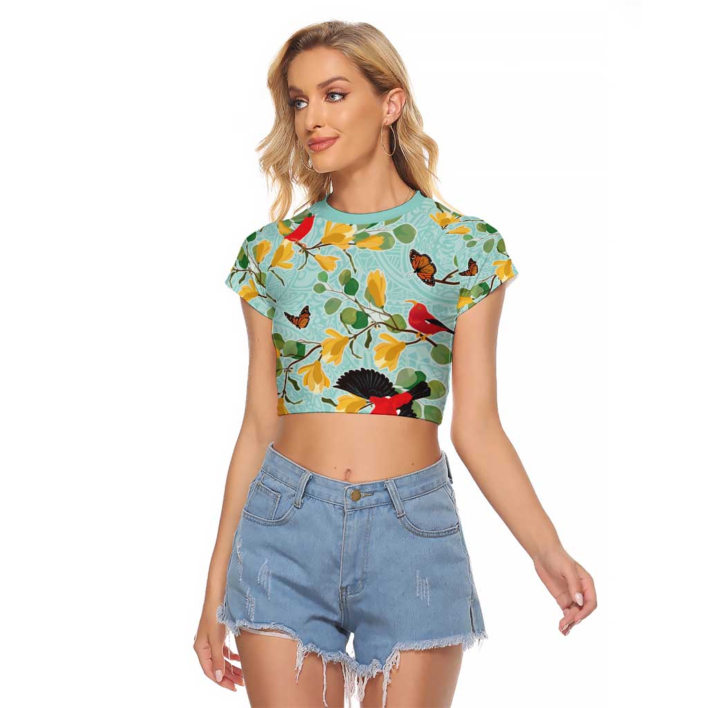 Aloha Hawaii Raglan Cropped T Shirt I'iwi on Mamane Pastel Turquoise