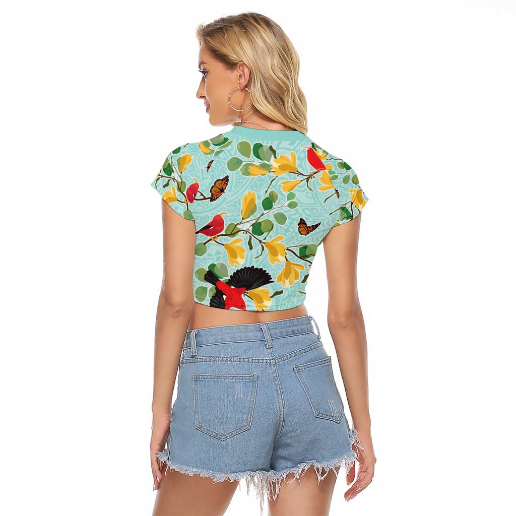 Aloha Hawaii Raglan Cropped T Shirt I'iwi on Mamane Pastel Turquoise