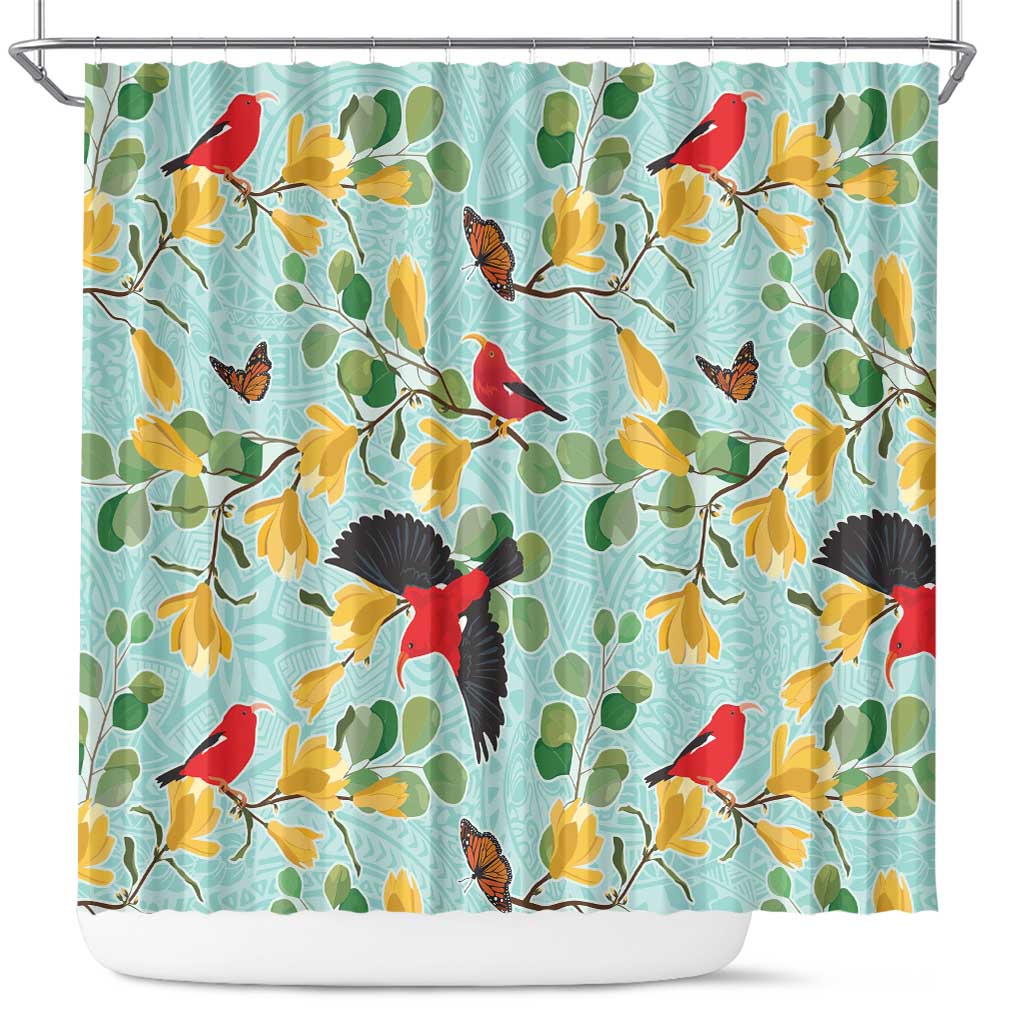 Aloha Hawaii Shower Curtain I'iwi on Mamane Pastel Turquoise LT7 Turquoise - Polynesian Pride