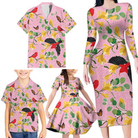 Aloha Hawaii Family Matching Long Sleeve Bodycon Dress and Hawaiian Shirt I'iwi on Mamane Pastel Pink LT7 - Polynesian Pride