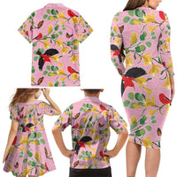 Aloha Hawaii Family Matching Long Sleeve Bodycon Dress and Hawaiian Shirt I'iwi on Mamane Pastel Pink LT7 - Polynesian Pride