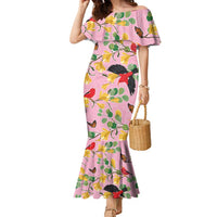 Aloha Hawaii Family Matching Mermaid Dress and Hawaiian Shirt I'iwi on Mamane Pastel Pink LT7 Mom's Dress Pink - Polynesian Pride