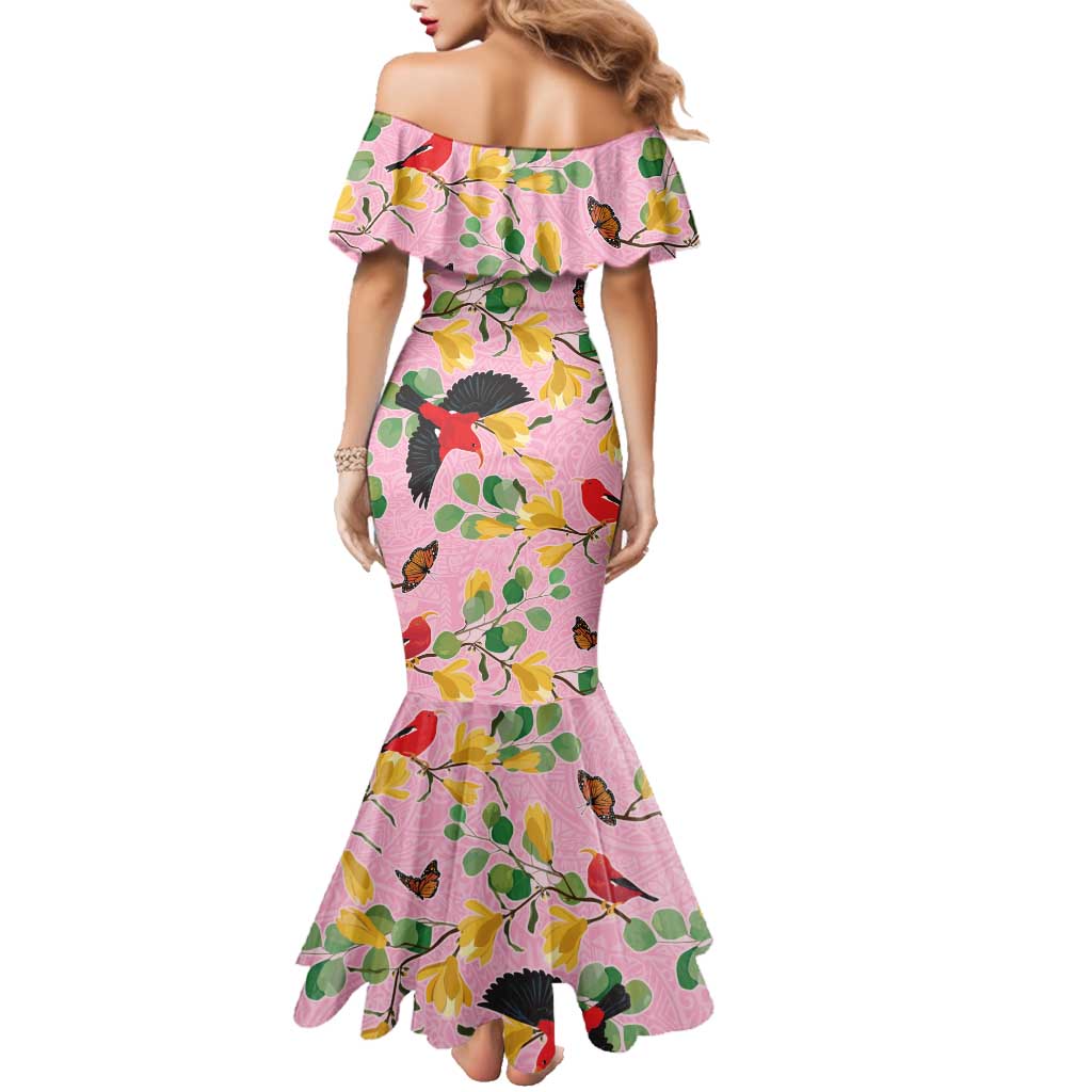 Aloha Hawaii Family Matching Mermaid Dress and Hawaiian Shirt I'iwi on Mamane Pastel Pink LT7 - Polynesian Pride