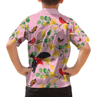 Aloha Hawaii Family Matching Off The Shoulder Long Sleeve Dress and Hawaiian Shirt I'iwi on Mamane Pastel Pink LT7 - Polynesian Pride