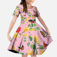 Aloha Hawaii Family Matching Off Shoulder Maxi Dress and Hawaiian Shirt I'iwi on Mamane Pastel Pink LT7 Daughter's Dress Pink - Polynesian Pride