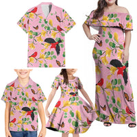 Aloha Hawaii Family Matching Off Shoulder Maxi Dress and Hawaiian Shirt I'iwi on Mamane Pastel Pink LT7 - Polynesian Pride