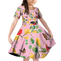 Aloha Hawaii Family Matching Off Shoulder Short Dress and Hawaiian Shirt I'iwi on Mamane Pastel Pink LT7 Daughter's Dress Pink - Polynesian Pride