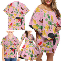 Aloha Hawaii Family Matching Off Shoulder Short Dress and Hawaiian Shirt I'iwi on Mamane Pastel Pink LT7 - Polynesian Pride