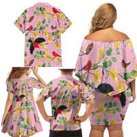 Aloha Hawaii Family Matching Off Shoulder Short Dress and Hawaiian Shirt I'iwi on Mamane Pastel Pink LT7 - Polynesian Pride